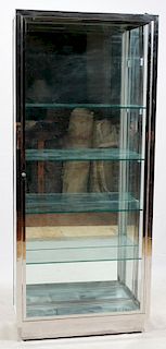 CHROME AND GLASS DISPLAY CASE