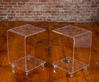 Pair of Rolling Lucite End Tables