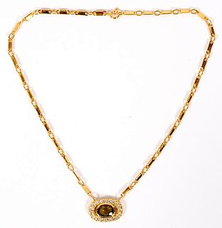 2CT BROWN SAPPHIRE & 18KT YELLOW GOLD NECKLACE