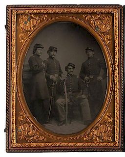 Half Plate Tintype of Four Union Officers 