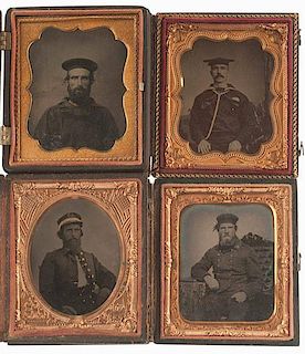Four Tintypes of Civil War Sailors, Including Monitor at the Fort Union Case 