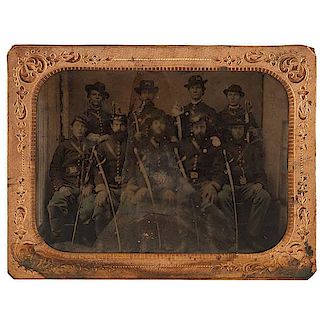 Half Plate Tintype of Nine Civil War Soldiers 