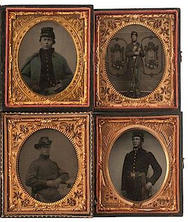 Sixth Plate Tintypes of Union Soldiers, Including Officer and Armed Private 