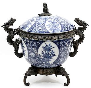 CHINESE PORCELAIN & BRONZE MOUNTED COVERED JAR