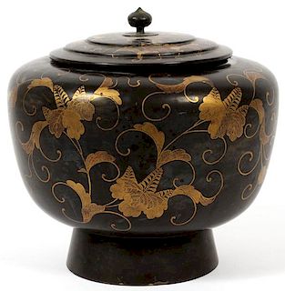 JAPANESE LACQUERED WOOD COVERED URN MEIJI PERIOD