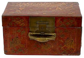 CHINESE LACQUERED LEATHER HINGED BOX C. 1800