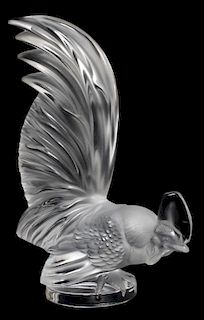 LALIQUE 'COQ NAIN' CLEAR & FROSTED GLASS MASCOT
