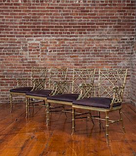 Four Cast-Aluminum and Faux Bamboo Armchairs