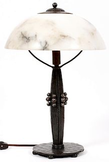 MARCEL BERGUE HAND FORGED IRON AND ALABASTER LAMP