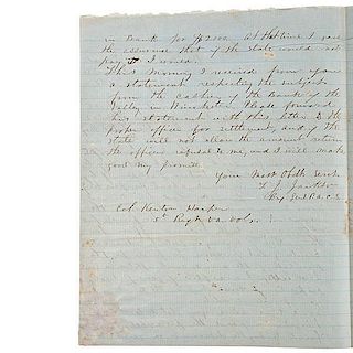 Thomas "Stonewall" Jackson, ALS in Response to Col. Kenton Harper, August 29, 1861 