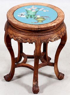 CHINESE CLOISONNE & TEAKWOOD END TABLE