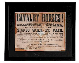 Civil War Broadside, "Cavalry Horses will be Purchased at Evansville, Indiana!"