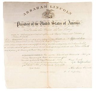 Abraham Lincoln Appointment Signed as President for Delano T. Smith, Tax Commissioner for the District of Tennessee, August 1864 