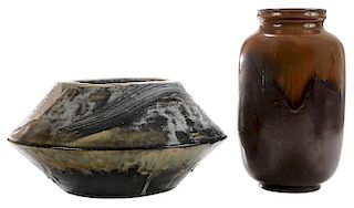 Two Large Stoneware Flower Vases