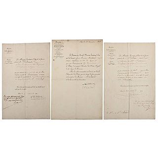Waterloo Veteran, Auguste Prosper Michaud, Set of Documents, Including Two Signed by Soult 