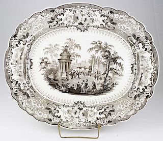 19th brown scenic transferware porcelain platter by T. Mayer Stoke-Upon-Trent  "Olympic Games. Crowning the Victors" 16.5" x 20"
