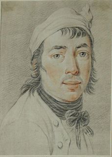 attr. Jean-Baptiste Grueze (French 1725-1801) portrait of a man- Charcoal and conte on watermarked lined paper 8 x 6"