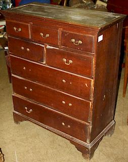 Pennsylvania Chippendale cherry high chest, 3 drawers over 2 drawers over 3 drawers, on dovetail bracket base, original brass and dry surface. 37ﾽ"w
