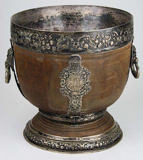 extremely rare 17th c English silver mounted lignum vitae wassail bowl engraved ﾓP T to Robert Clayton 1676ﾔ, Sir Robert Clayton (1629- 1707), 10