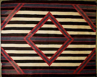 ca 1890 Navajo Second Phase Chief's blanket, 4' 2ﾔ x 5' 1ﾔ, minor corner losses, stains, fading, color runs on reverse