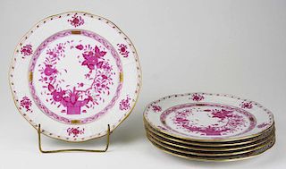 set of 6 Herend raspberry Indian Basket porcelain dinner plates 10" dia