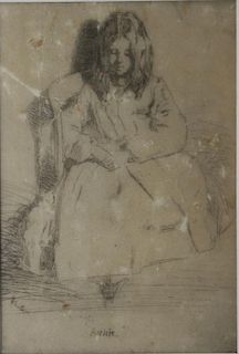 James Abbot McNeil Whistler (American 1834-1903) Annie Seated drypoint engraving on paper as found 5 x 3.5"