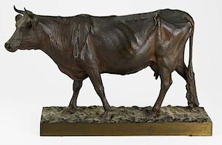 early 20th c bronze sculpture of a cow signed H K K B (Henry Kirke Bush- Brown 1857-1935), 9.5ﾔ x 15ﾔ