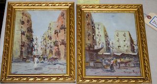 Giusppe Rispoli (Italian 1888-) Pair of Italian street scenes o/c 10 x 7" signed lower right