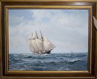 Charles Vickery (American 1913-1998) Clipper under sail o/c 16 x 20" signed lower right