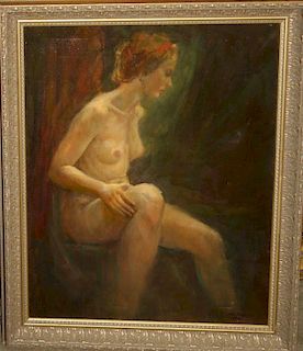 Joseph Mueller (American 1924-2007) Seated Nude o/c 28 x 22" signed lower right