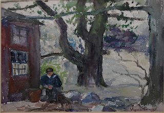Virgina Gruppe (American 1907-1980) In the shade of the trees oil on paper 9 x 11" signed lower right