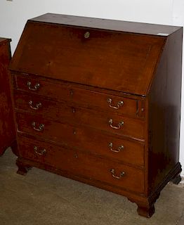 Chippendale mahogany slant front desk, interior of 15 drawers, ogee feet. 40ﾾ"w. Late 18th c.
