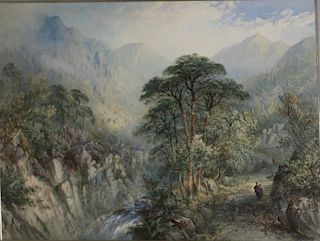 Cornelieus Pearson (English 1805-1891) Bucolic mountain landscape watercolor 20 x 30" signed lower right dated 1860