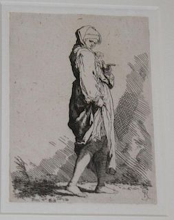 Salvatore Rosa (Italian  1615-1675) etching of a young girl monogrammed SR lower right 5 x 3"