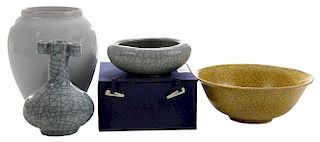 Four Guan Ware Vases and Bowls