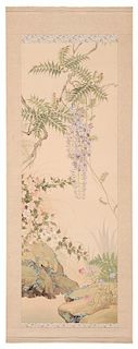 Japanese Ink and Color Scroll on Silk