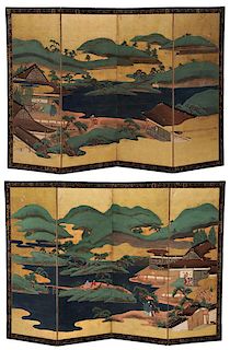 Pair Edo School Four-Panel Folding