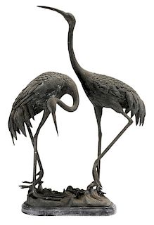 Large Bronze Sculpture of Two Cranes