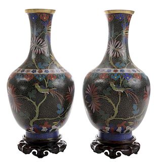 Pair Finely Enameled Cloisonné Vases