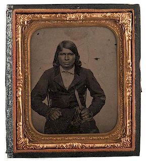Sixth Plate Tintype of American Indian with Knife, Identified as an Oklahoma Deputy Sheriff 