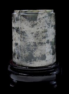 Carved Jade [Cong] 鸡骨白玉琮，3.75*2.25英寸，晚清或近代，中国