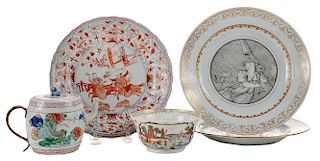Five Pieces European-Themed Chinese 欧洲风格外销瓷碗碟五件，1745—1760年，中国