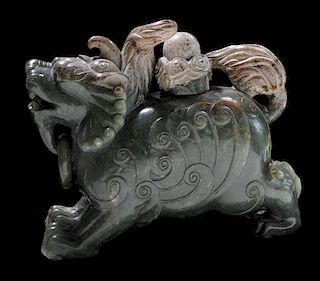 Carved Jade Horned Beast 玉雕獬豸，7.25*6.5英寸，20世纪，中国