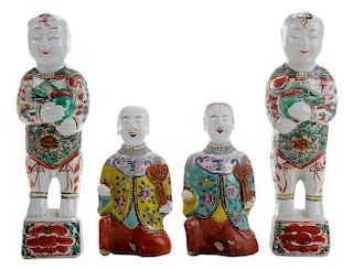 Pair Chinese Export Famille Verte 外销瓷粉彩瓷人两对，19世纪早期，中国