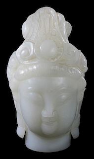Carved Glass Head of Guanyin 玻璃雕刻观音头像，高10英寸，中国