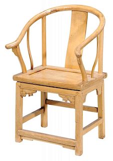 Chinese Elm Horseshoe-Back Armchair 榆木马蹄形圈背椅,38.75英寸,或19世纪,中国