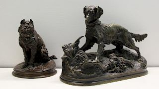 MENE, P.J. 2 Bronze Sculptures Terrier & Pointer.