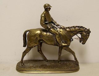 MENE,P.J. Gilt Metal Sculpture of Horse & Jockey.