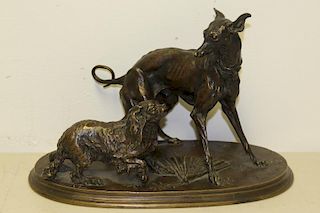 MENE,P.J.Bronze ,Sculpture Of Whippet & Dog