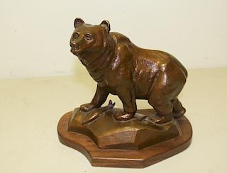 MADSEN, Roy. Bronze Sculpture Bear with Fish.